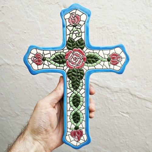 Ceramic home Cross 27cm/10.6 inch - ceramic glazed up handmade - Made in Spain - Spanish - Seville - MIJASCERAMIC crafts