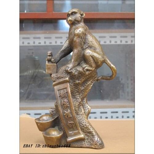 10"Chinese Bronze sculpture promoted Seal the marquis monkey hangs lion seal Statue Garden Decoration Brass Bronze