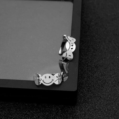 Simple Smile Sad Face Ring Stainless Steel No Fading No Rust Open Adjustable Smiley Expression Ring for Women Men