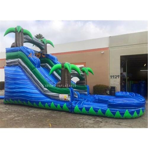 Commercial Bouncer Slide 15ft Purple/Blue Tropical Water Slide with Pool Inflatable Waterslide for Kids Adult