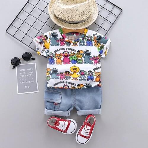 Toddler Baby Boys Clothing Sets Summer Cartoon Shorts Denim Pants Sport Suit Kids Infant T Shirt Jeans Children Clothes Sets