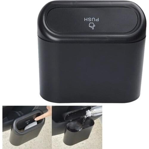 Garbage Dust Case Storage Box Car Trash Bin Hanging Vehicle Black Abs Square Pressing Type Trash Can Auto Interior Accessories