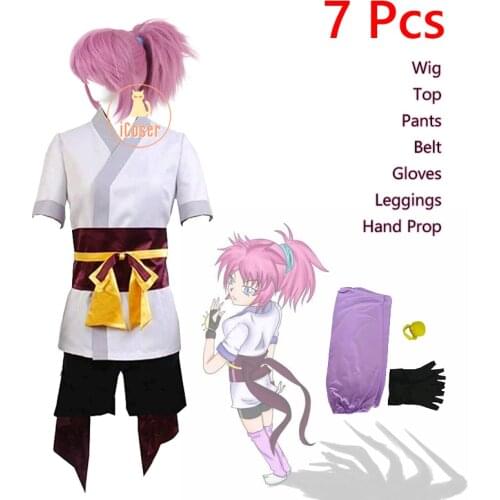 7PCS Anime Hunter X Hunter Machi Komacine Cosplay Costume Pink Wig Halloween Carnival Phantom Troupe Suit for Women