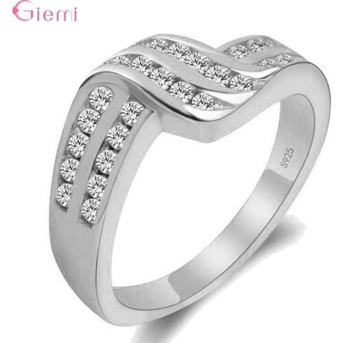 Creative Geometric 925 Sterling Silver AAA Zircon Ring for Women Femal Fashion Engagement Cubic CZ Rings Jewelry Gift