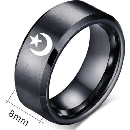 MANGOSKY 8mm 316 Titanium Ring For Men And Women Moon And Stars Jewelry Wedding Ring
