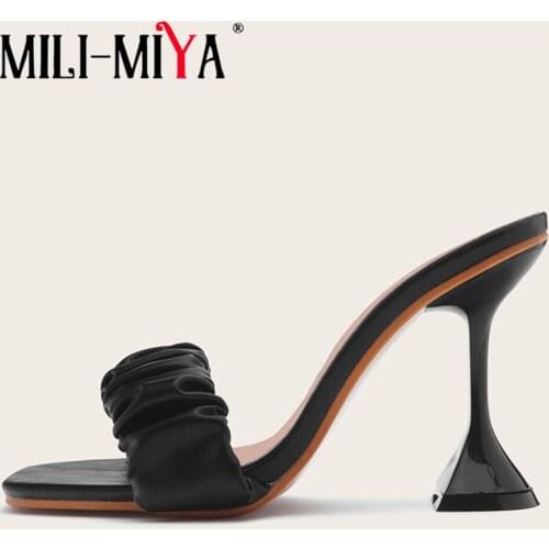MILI-MIYA Concise Design Women Pleated Microfiber Sandals Gig Size 34-42 Handmade Slip On Thick Heels Casual Street Dress Party