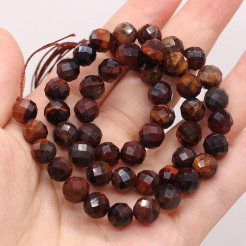 Fashion Small Beaded Natural Yellow Tiger Eye Stone Round Faceted Beads for Jewelry Making DIY Bracelet Necklace Accessories 8mm
