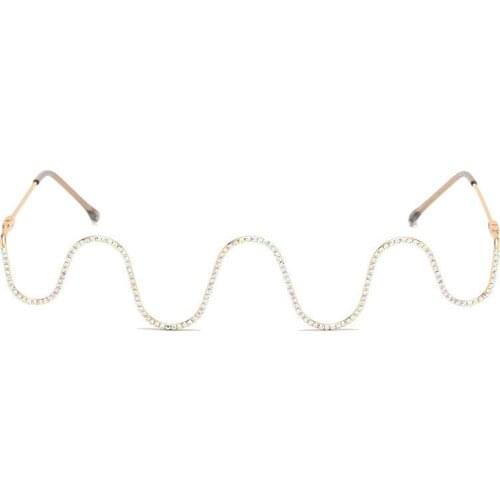 Diamond-studded S-shaped Glasses Fashion Wave European American Trend Metal Personality No Piece S-shaped Decor Photo Props