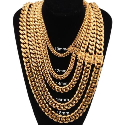 Granny Chic 8-18mm Wide 8-40inch Length Men Gold Color Stainless Steel Miami Curb Cuban Link Chain Necklace Or Bracelet Jewelry