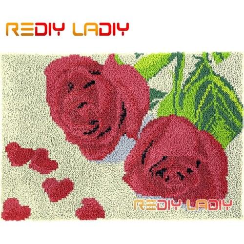 Latch Hook Rug Kits Rose with Love Plush Wall Tapestry DIY Carpet Rug Chunky Yarn Arts Cushion Crochet Floor Mat Hobby & Crafts