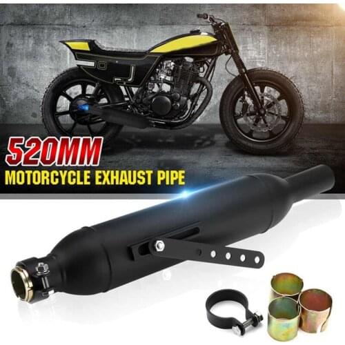 NEW-520mm Motorcycle Exhaust Pipe Muffler Retro Tail Tube Scooter Dirt Bike for Honda CG125 Cafe Racer Bobber Chopper Black