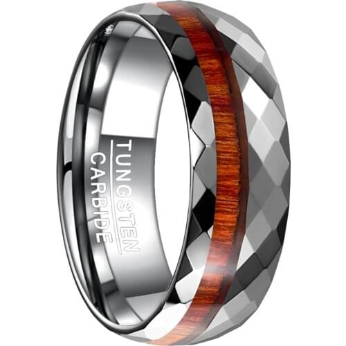 New Fashion 8MM Wide Polished Pattern Flower Wood Grain Tungsten Steel Ring Men Wedding Bands Jewelry