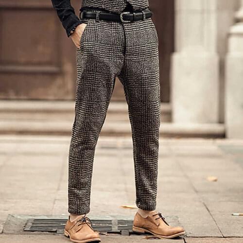 New Metrosexual men winter European style plaid slim stretch woolen casual trousers men business brand fashion long pants K681-2