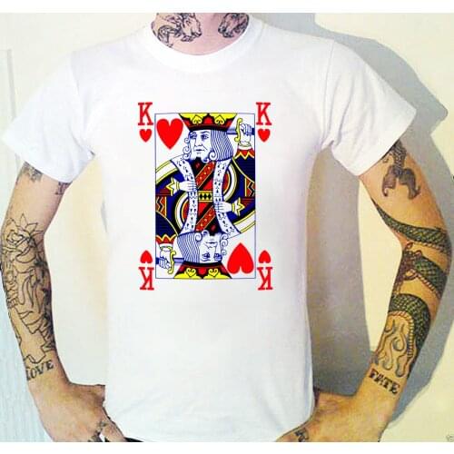 New Summer Style Unny Novelty Hip Hop Rock T-Shirts Men King of Hearts T-Shirt. Playing Cards Poker Blackjack Cool Tees