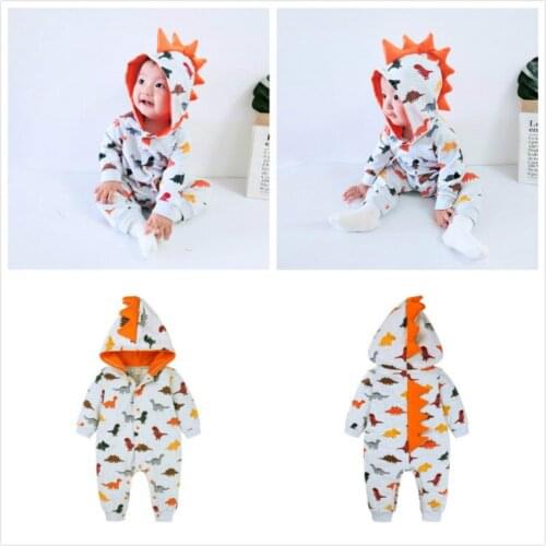 New Baby Boy Girl 3D Dinosaur Cosplay Costume Spring Autumn Infant Rompers Warm Cotton Jumpsuits Toddler Lovely Playsuit Clothes
