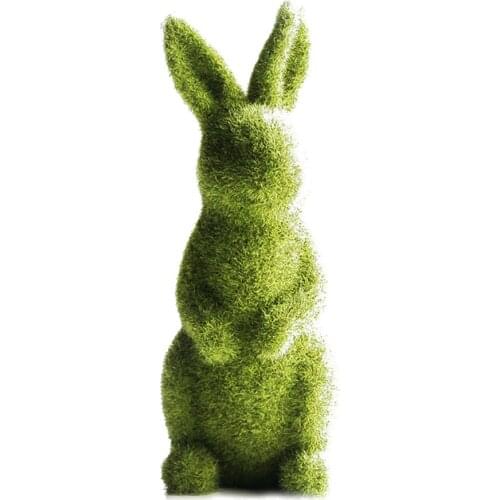 Easter Furry Flocked Bunny Artificial Moss Rabbit Decoration Resin Green Eco-Friendly For Desktop Bedroom Living Room Flocking