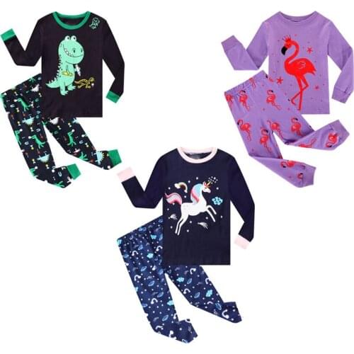 Children Cotton Dinosair Flamingo Unicorn Long Size Pajamas Cool Boys Autumn and winter long-sleeved Sleepwear Kids Nightshirt