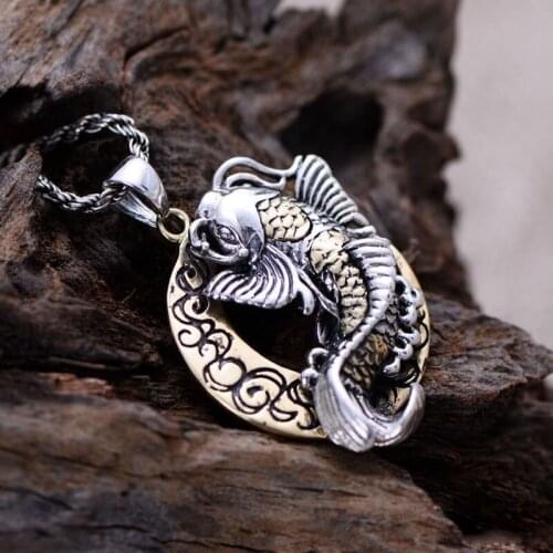 MeibaPJ Real 925 Sterling Silver There Are Fish Carp And Silver Moon Personality Pendant Every Year Exquisite Gift Party Jewelry