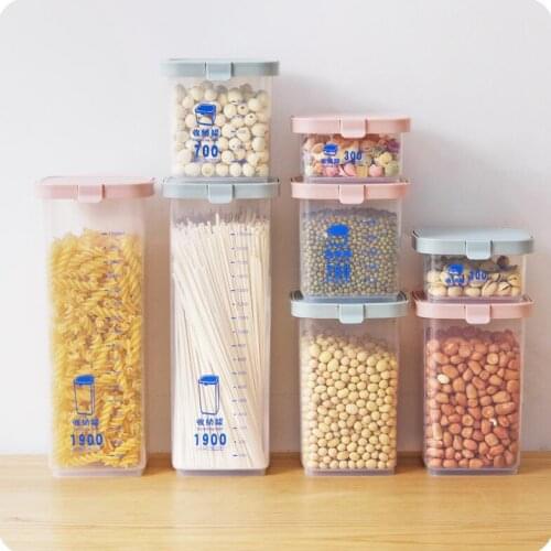 Transparent Food Sealed Storage Jar Kitchen Cereal Dispenser With Buckle 4 Pcs/Set Plastic Dried Fruit Container