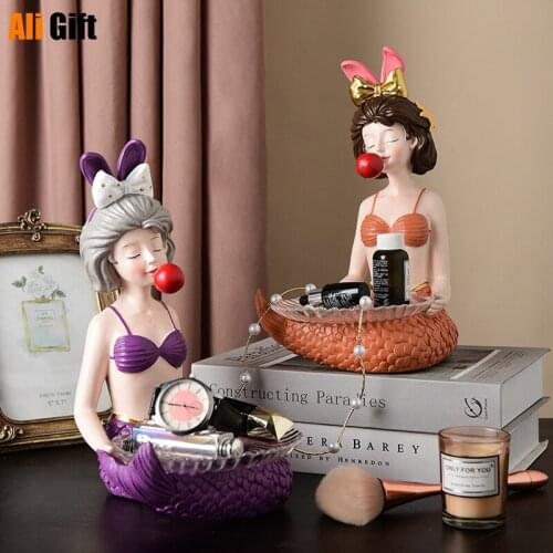 Bubble Dragon Girl Accessories Home Decoration Ornament Mermaid Girl Shape With shell-shaped glass tray Resin Candy Storage Tray