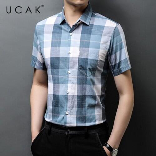 UCAK Brand Turn-dwon Collar Pure Cotton Shirt Clothing Streetwear Tops Summer Arrival Short Sleeve Plaid Shirt Men Clothes U6206
