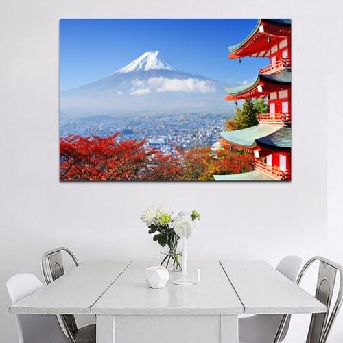 SELFLESSLY Modern Pictures Fuji Mountain And Cherry Landscape Painting Decorative Pictures For Living Room Canvas Printed Art