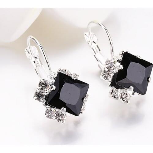 Fashion Stone Crystal girls White Square Rhinestones Drop Earrings For Women Statement Wedding Jewelry Pendientes Mujer gifts