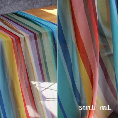 50x140cm Rainbow stripe Chiffon Fabric polyester Bali style DIY Patchwork Dress Stage Doll decor High-end Designer Fabric