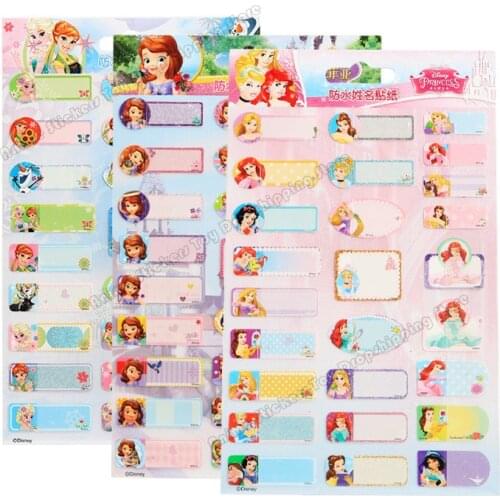 Disney Frozen Princess Mickey Sofia Cartoon Name Sticker Baby Primary School Kindergarten Child Waterproof Cup Label Student