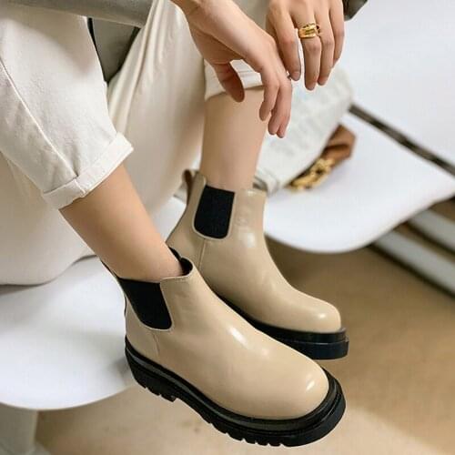 High Quality leather British style boots girls Outdoor fashion platform shoes Chelsea short boots Ankel boots Womens motorcycle