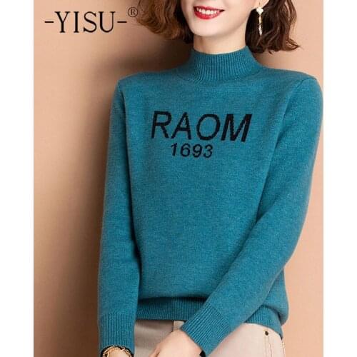 YISU 2020 Winter Women Sweater Solid color Turtleneck Fashion Female Jumper Casual Stripe Knitted pullover Warm Winter tops
