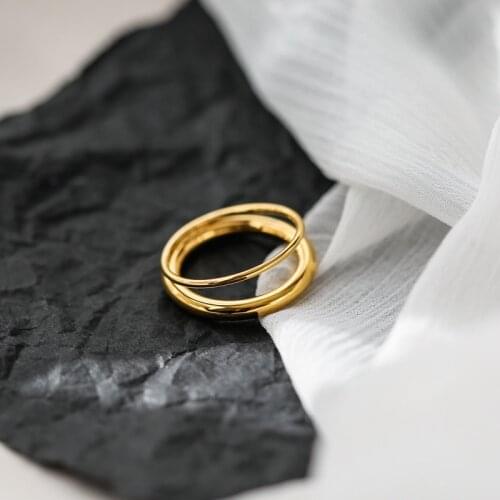YUN RUO Vintage Simple Double Layer Ring Party Yellow Gold Plated Woman Gift Fashion Titanium Steel Stainless Jewelry Never Fade