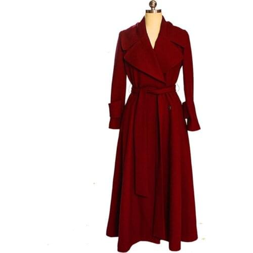 Women x- long trench coat New spring autumn fashion lapel red casual windbreaker plus size 2XL