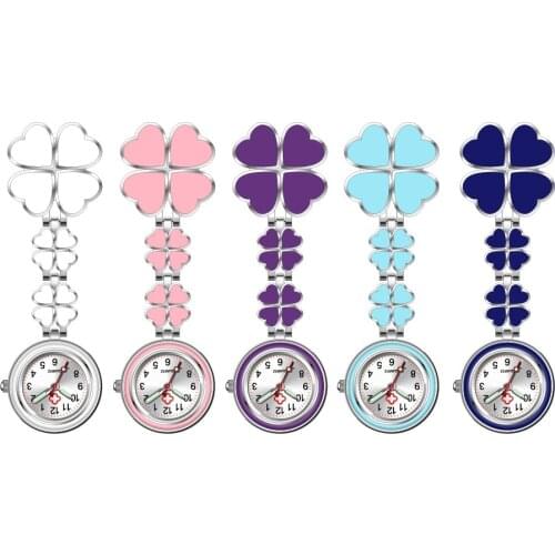 1PCs Clover Nurse Watch Clip-on Fob Brooch Pendant Hanging Watch Pocket Watch Luminous Medical Doctor Nurse Watches 4 Colors