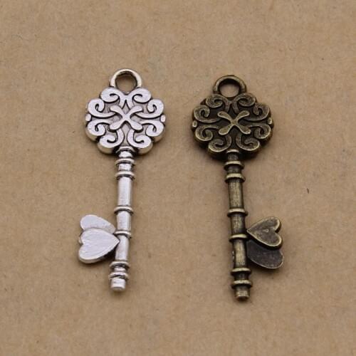 100pcs Vintage Flower Love Key Charm Fit Jewelry Making For Bracelets/Necklaces/Bags/Apparel Fashion DIY Jewelry Accessories