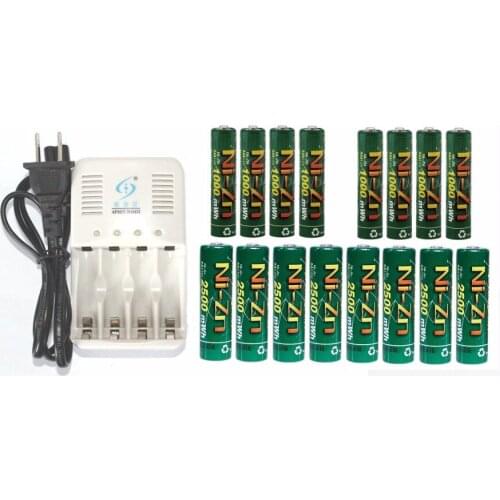 16Pcs(8AA+8PCAAA )1.6v 1.5V aa 2500mWh nizn Ni-Zn rechargeable battery + 4 slots aa aaa smart charger