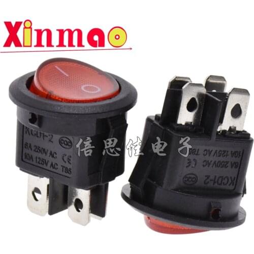 2PCS Opening 20mm (224n red with lamp 2-4-pin, 2-gear-4-pin) 6A ship type warping power circular switch