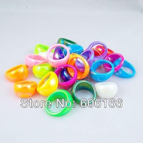 200pcs 14mm CUTE Mirror Color Resin Lucite Rings Pearly Luster Colored Acrylic Party Rings Children Girls Fashion Jewelry