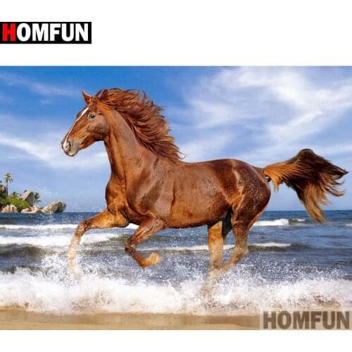 HOMFUN Full Square/Round Drill 5D DIY Diamond Painting "Animal horse" Embroidery Cross Stitch 5D Home Decor Gift A13930