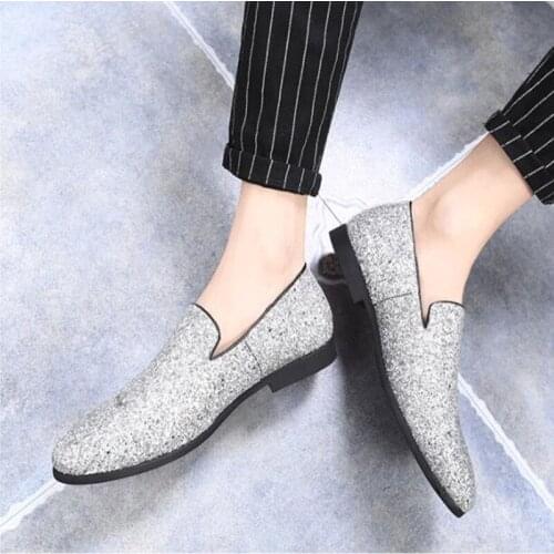 Glitter Branded Shoes Men Designer Luxury Loafers Driving Men Shoes British Style Silver Gold Mens Shoes Casual Large Sizes
