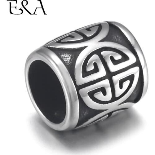 4pcs Stainless Steel Barrel Bead Charms Ancient Coin 8mm Large Hole for Jewelry Bracelet Making Metal Beads DIY Supplies Parts