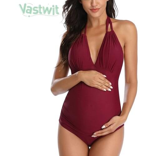 Maternity Bikini One Piece Halter V Neck Swimsuit Pregnancy Bathing Suit Pregnant Women Plus Size Swimwear Tankinis Beachwear