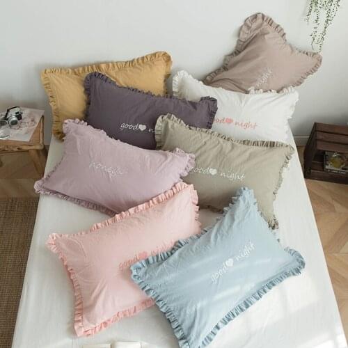 48X74cm Ins Pure Cotton Lotus Leaf Pillow Case Japanese Style Solid Color Embroidery Sleep Bed Pillow Cover Without Core 2pcs