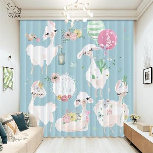 Nyaa Exotic Wild Llama Alpaca Curtains In The Bathroom Hotel Floral Window Curtains Cartoon Printed Pink Curtain Micro Shading