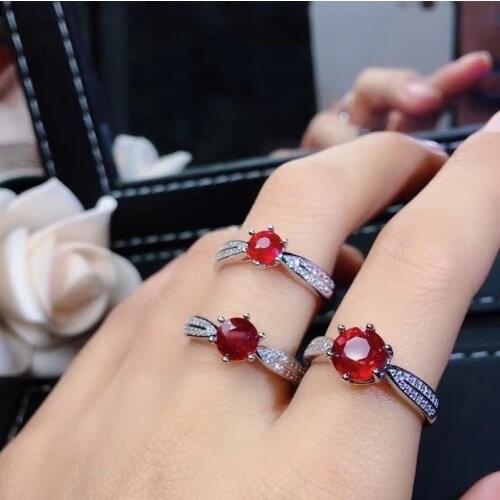 Ewelry Fashion 925 Silver Ruby Ring for Young Girl Round Natural Ruby Silver Ring Sterling Silver Ruby Jewelry