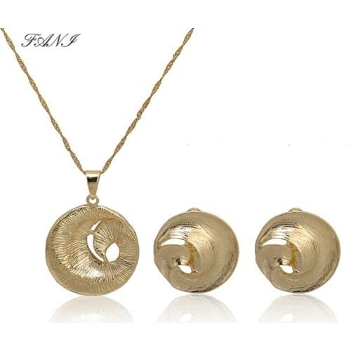 Fani 2021 Rose Gold Color Circular stripes Clear Cubic Zirconia Stud Earrings and Pendant Necklace Jewelry Sets women customer