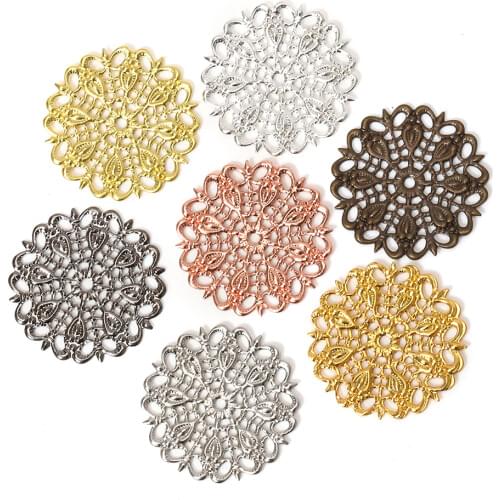 20pcs/lot 25mm Copper Hollow Out Peacock feather Flowers Filigree Wraps Connectors Charm Findings For Jewelry Making Components