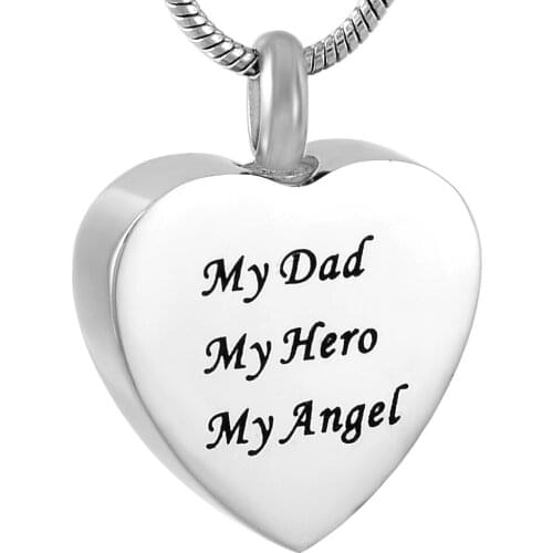 IJD9788 Heart Memorial Ashes Urn Necklace 316L Stainless Steel Cremation Pendant Necklace MY Dad My Hero My Angel Engraved Urn