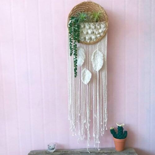 Ins Room Background Wall Macrame Tapestry Woven Basket Flower Pot Rattan Tapestry Wall Hanging Hang Decoration Boho Decor