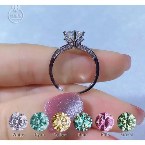 4 Prong Design Moissanite engagement Ring 18K White Gold Plated 925 Silver 6.5mm 1 carat GRA diamond moissanite ring for women